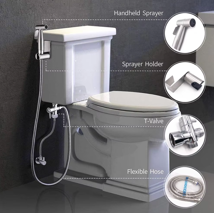 WC Handbrause-Set aus Edelstahl, Taharet Musluğu
